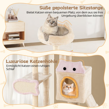 Cat Tree with Fish-Shaped Scratcher, Sisal Posts, Plush Cave