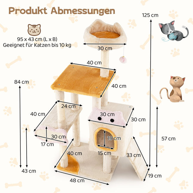 Cat Tree with Fish-Shaped Scratcher, Sisal Posts, Plush Cave