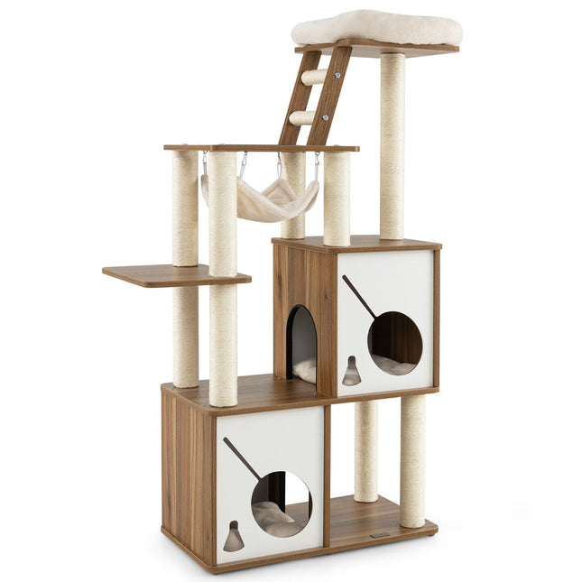 Cat Tree with Hammock, 2 Condos, Ladder – 145cm Wood