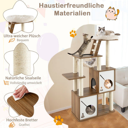 Cat Tree with Hammock, 2 Condos, Ladder – 145cm Wood