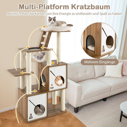 Cat Tree with Hammock, 2 Condos, Ladder – 145cm Wood