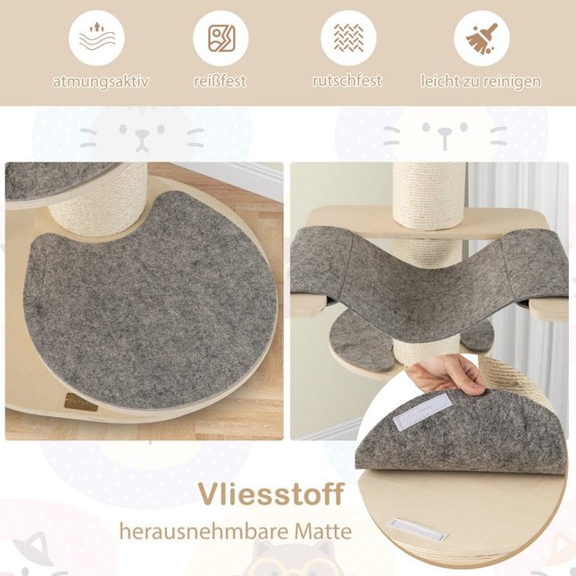 Cat Tree with Hammock, 3 Platforms, Sisal Carpet, 120 cm