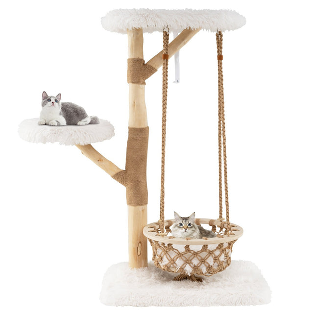 Cat Tree with Hammock, Real Wood Posts, Scratch Poles