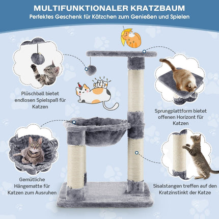 Cat Tree with Hammock, Sisal Posts, Plush Layers