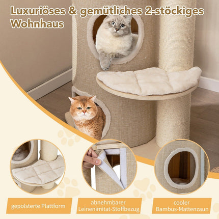 Cat Tree with Hammock and 2-Story Condo, 58x48x154 cm
