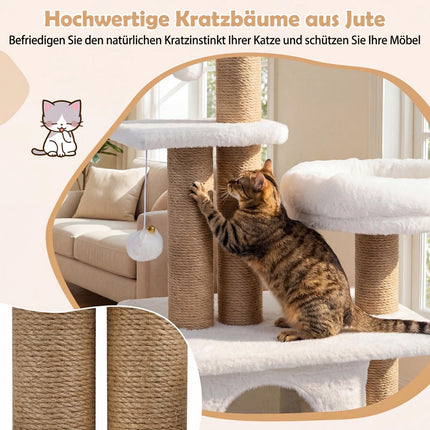 Cat Tree with House, Platform, Bed & Balls, 96 cm Beige