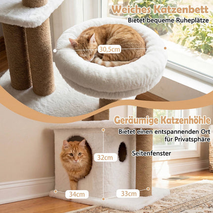 Cat Tree with House, Platform, Bed & Balls, 96 cm Beige