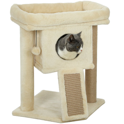 Cat Tree with Jute Scratching Mat, Bed, Toy Ball, Beige