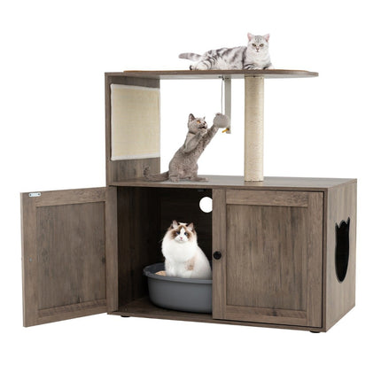 Cat Tree with Litter Box Cabinet, 80x45x87.5 cm, Gray