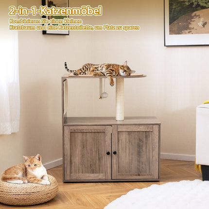 Cat Tree with Litter Box Cabinet, 80x45x87.5 cm, Gray