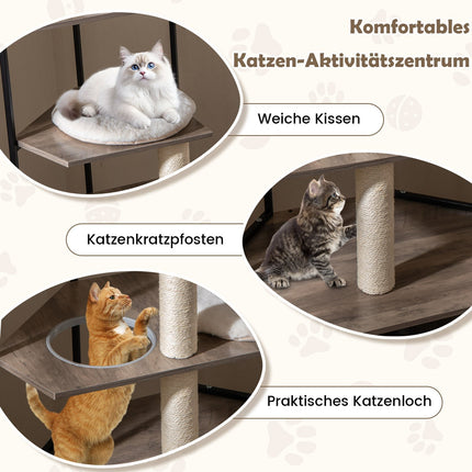 Cat Tree with Litter Box Cabinet, Scratch Posts, Cushions