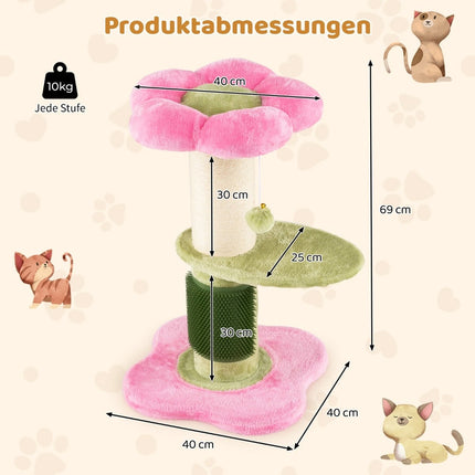 Cat Tree with Plush Seat, Sisal Post, 69 cm, Pink