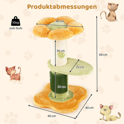Cat Tree with Plush Seat, Sisal Post, 69 cm, Yellow
