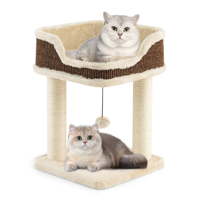 Cat Tree with Plush Seat, Sisal Posts & Ball, Beige