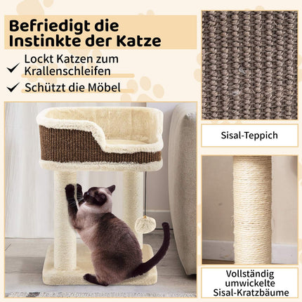 Cat Tree with Plush Seat, Sisal Posts & Ball, Beige