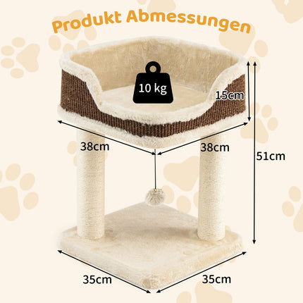 Cat Tree with Plush Seat, Sisal Posts & Ball, Beige