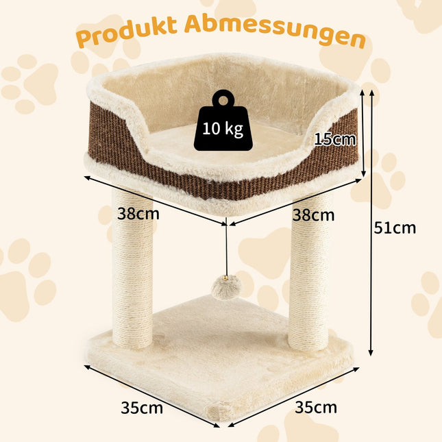 Cat Tree with Plush Seat, Sisal Posts & Ball, Beige