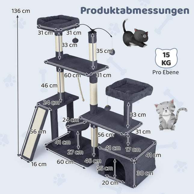 Cat Tree with Rotating Design, Condo & Ramp, Dark Grey