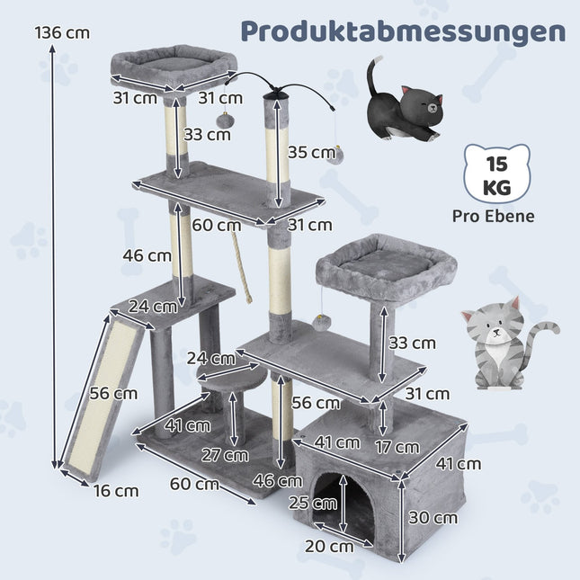 Cat Tree with Rotating Design, Condo & Ramp, Light Grey