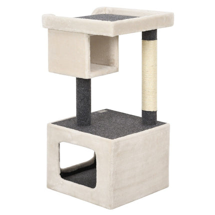 Cat Tree with Sisal, 2 Levels, White/Grey, 42x42x80cm