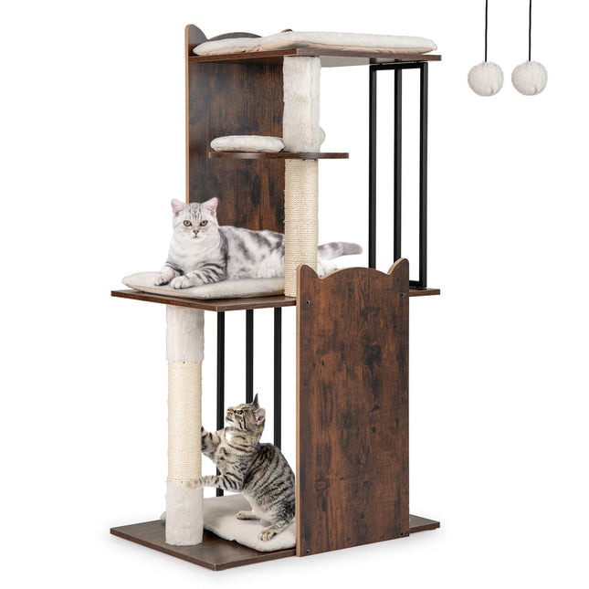 Cat Tree with Sisal Posts, 4 Platforms, Balls, Cushions