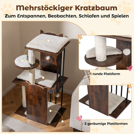 Cat Tree with Sisal Posts, 4 Platforms, Balls, Cushions