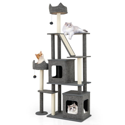 Cat Tree with Sisal Posts, Ladder & 2 Caves, 180 cm Gray
