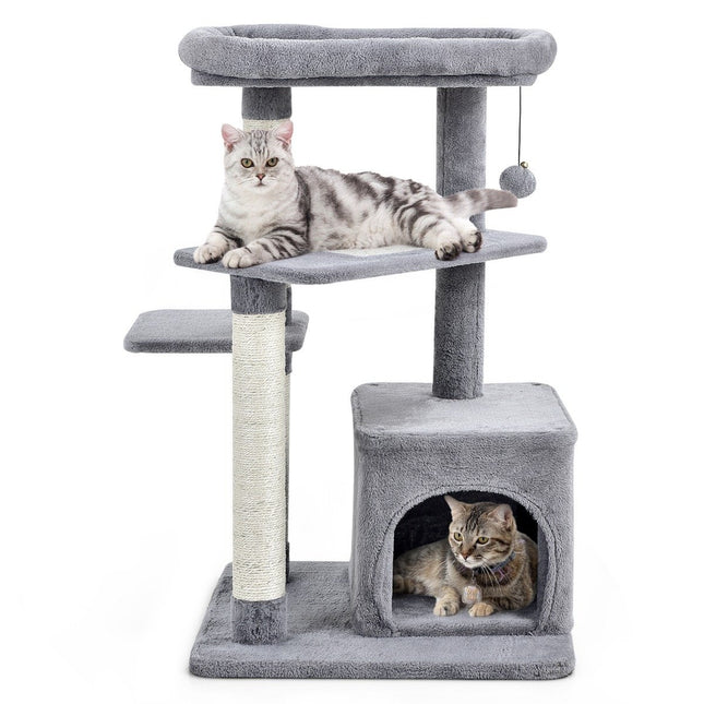 Cat Tree with Sisal Posts, Plush Top Platform, Gray