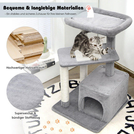 Cat Tree with Sisal Posts, Plush Top Platform, Gray