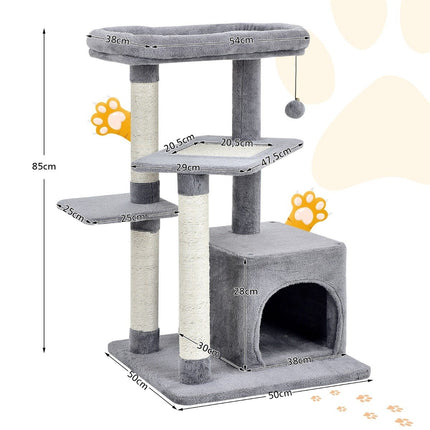 Cat Tree with Sisal Posts, Plush Top Platform, Gray