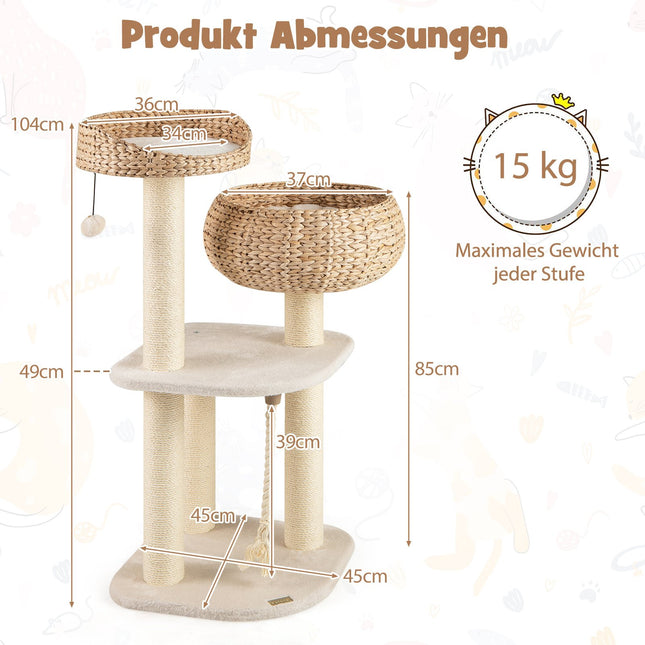 Cat Tree with Sisal Posts and Basket, 104 cm, Beige