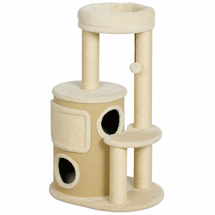 Cat Tree with Sisal Posts and Double Hideaway, Beige