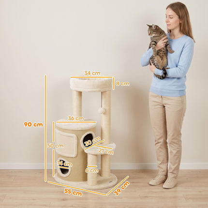 Cat Tree with Sisal Posts and Double Hideaway, Beige