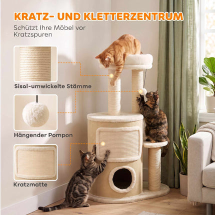 Cat Tree with Sisal Posts and Double Hideaway, Beige