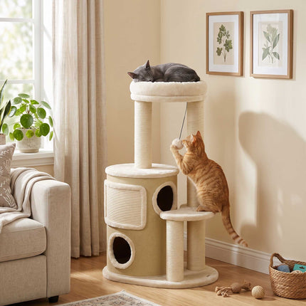 Cat Tree with Sisal Posts and Double Hideaway, Beige