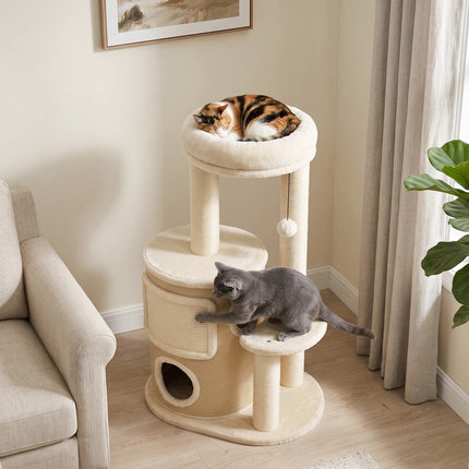 Cat Tree with Sisal Posts and Double Hideaway, Beige