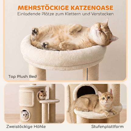 Cat Tree with Sisal Posts and Double Hideaway, Beige