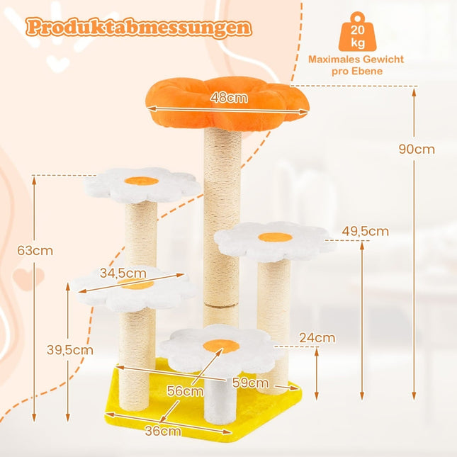 Cat Tree with Sisal Posts and Plush Flower Platforms