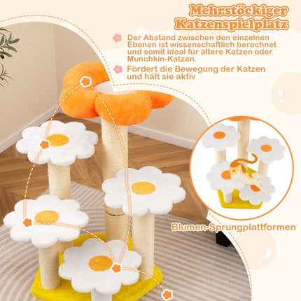 Cat Tree with Sisal Posts and Plush Flower Platforms