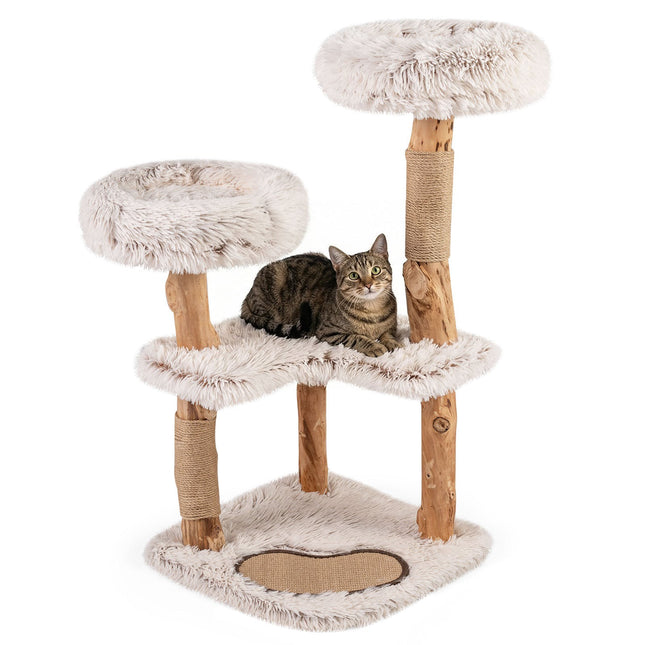 Cat Tree with Solid Wood & Jute Scratching Posts, 101 cm