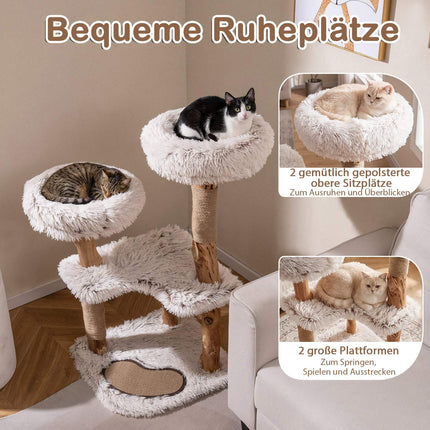 Cat Tree with Solid Wood & Jute Scratching Posts, 101 cm