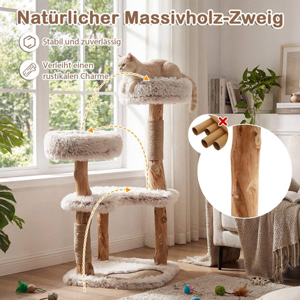 Cat Tree with Solid Wood & Jute Scratching Posts, 101 cm