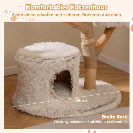 Cat Tree with Solid Wood Post and Plush Platforms, 102 cm