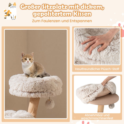 Cat Tree with Solid Wood Post and Plush Platforms, 102 cm