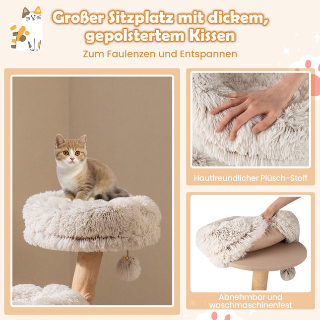 Cat Tree with Solid Wood Post and Plush Platforms, 102 cm