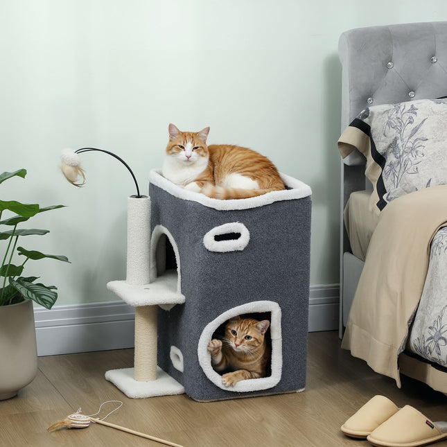 Cat Tree with Top Platform, 2-Story Condo, Sisal Posts, Gray