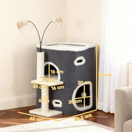 Cat Tree with Top Platform, 2-Story Condo, Sisal Posts, Gray