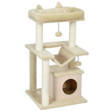 Cat Tree with Toys, Hammock & Perch, 48 x 48 x 90 cm, Cream
