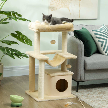 Cat Tree with Toys, Hammock & Perch, 48 x 48 x 90 cm, Cream