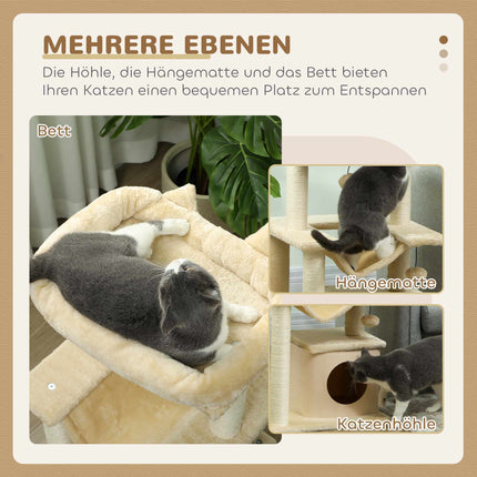 Cat Tree with Toys, Hammock & Perch, 48 x 48 x 90 cm, Cream